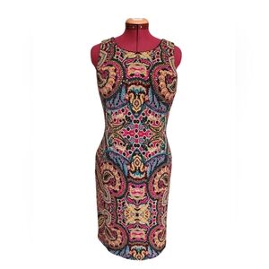 Joseph Ribkoff Vibrant Paisley Midi Dress in Pink, Blue & Black Cocktail